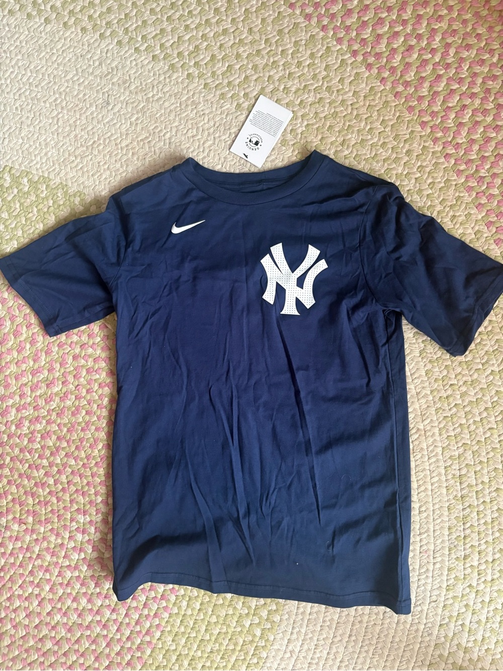 Nike Navy Blue Kids Yankees Logo Tee with White Swoosh